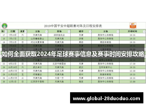 如何全面获取2024年足球赛事信息及赛事时间安排攻略